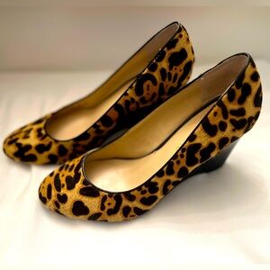 Franco Sarto Leather with Faux Animal Print Closed-Toe Wedges